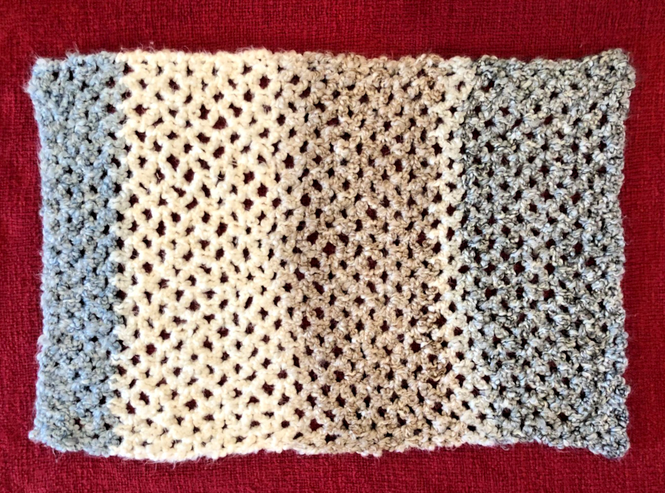 Handmade Crochet Throw Blanket 30×20 Inches Approximately, Blue/Beige/White,