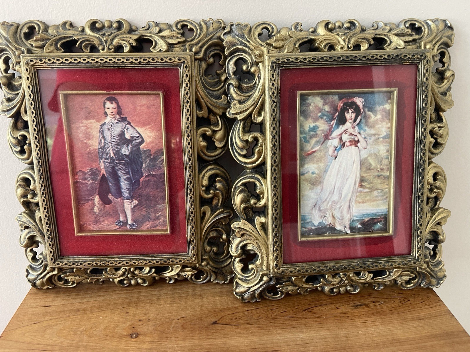 Vintage Blue Boy And Pinkie Rococo Style Lightweight Resin Frames Under Glass