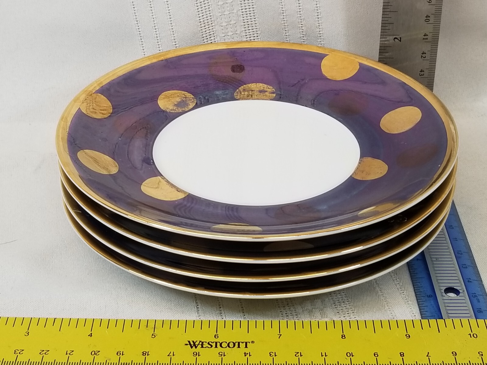 4 USED WORN SOPHIE VILLEPIGUE PARIS Limoges Polka dot salad dessert plate
