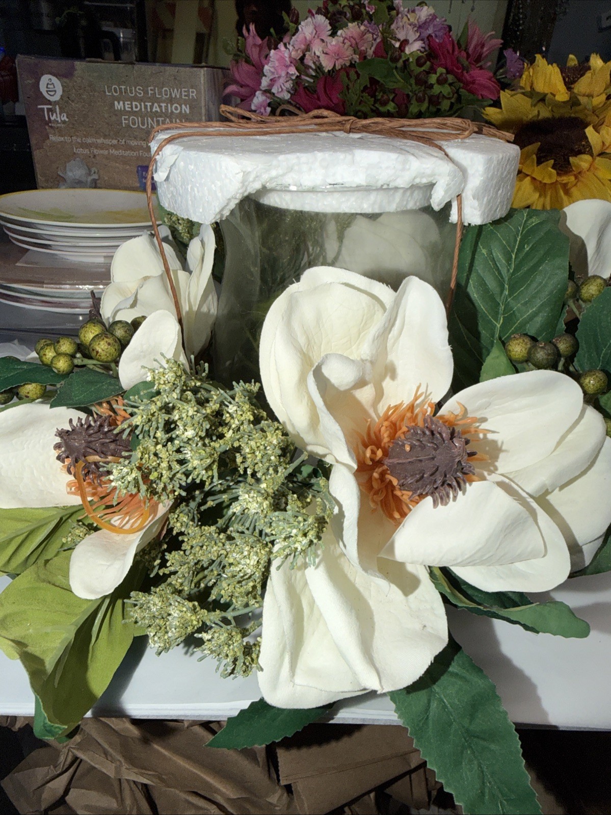 Nearly Natural White Magnolia Candelabrum Artificial Flower Arrangement