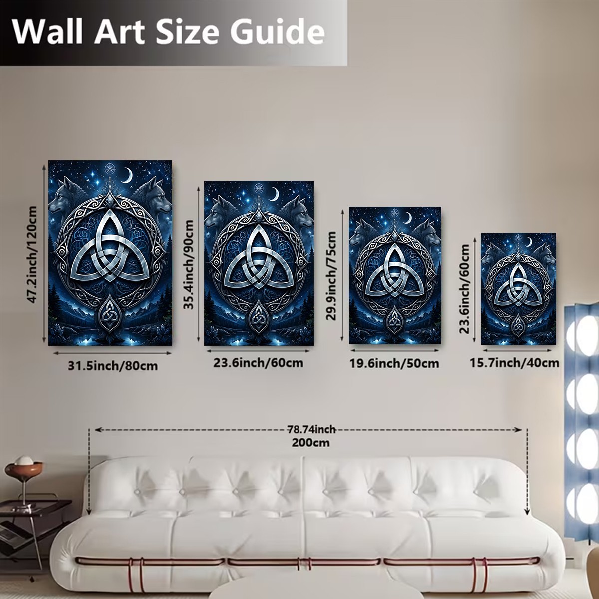 Celtic Wolf Triquetra Canvas Wall Art Norse Moon Symbol Print Pagan Gothic Decor