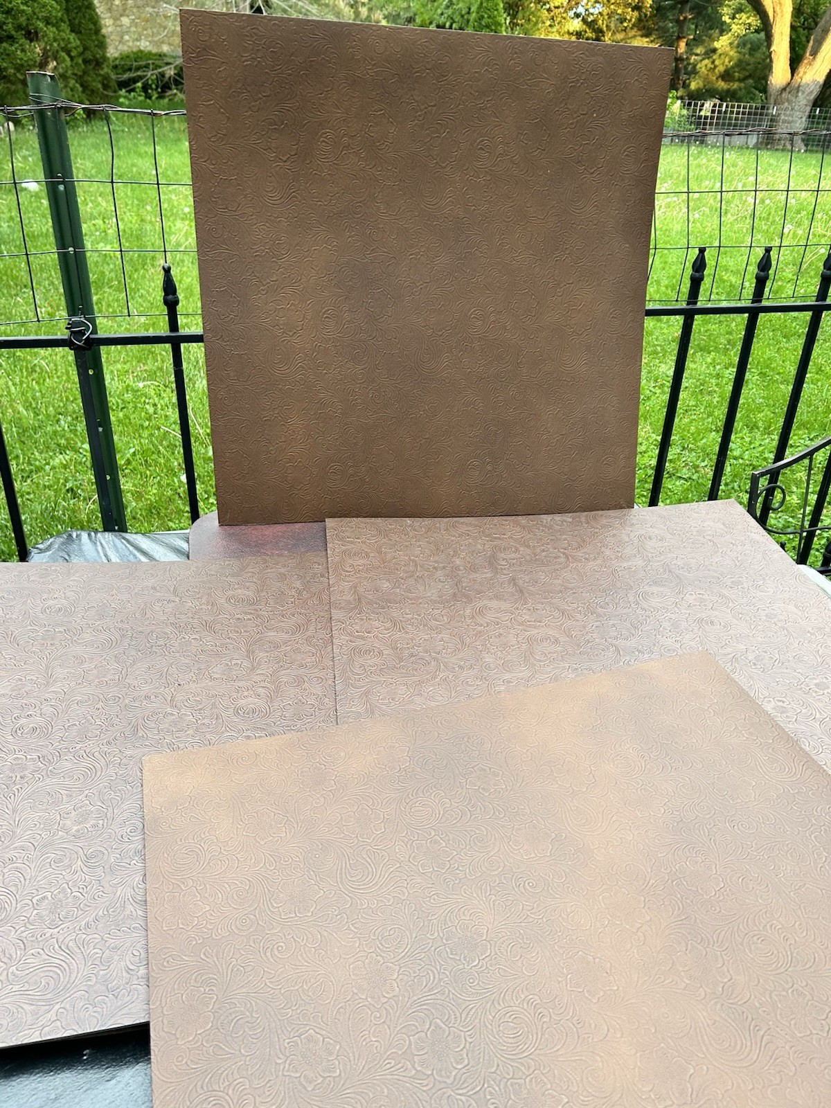 4 Pk Faux Tooled Leather Western Floral Wall Panels DIY Craft Vinyl 24” Squares