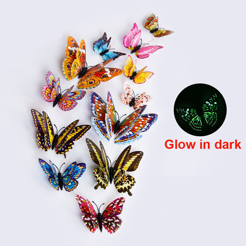 12Pcs 3D Butterfly Glow in The Dark Decal Wall Magnetic Sticker Home Decor Hot