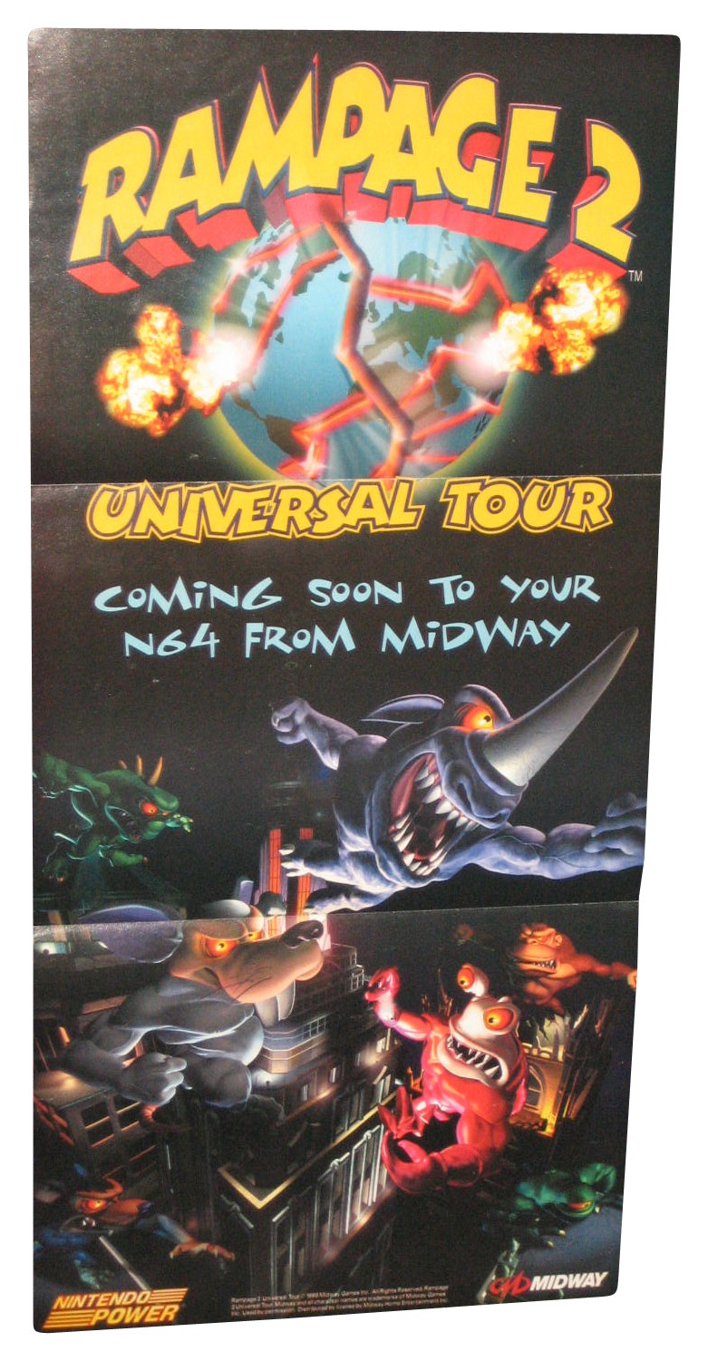 Nintendo Power Rampage 2 Universal Tour (1998) Midway Video Game Pull-Out Poster