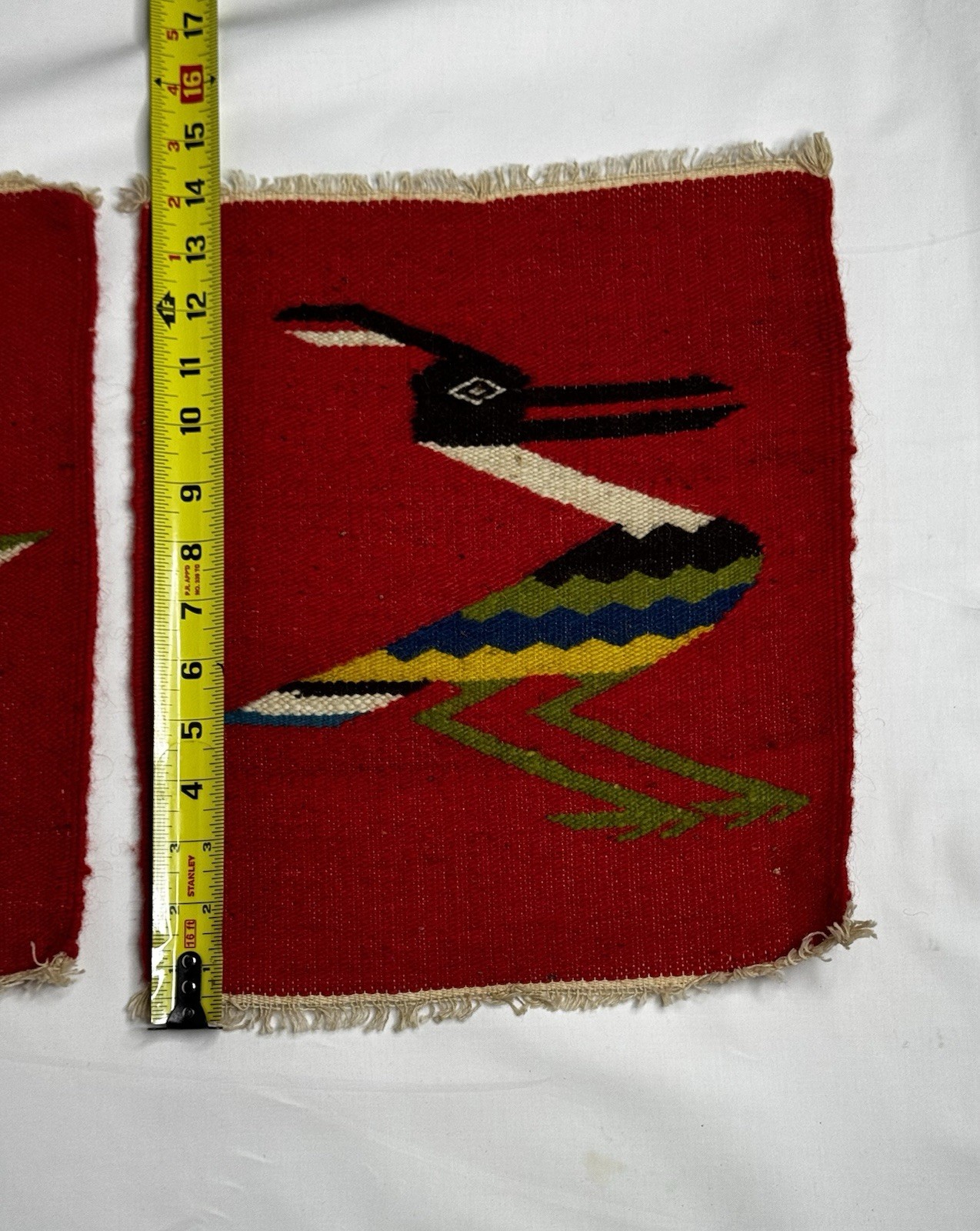 VTG Native Handwoven Wool Bird Tapestry Multicolor Feathered Folk Art Textile