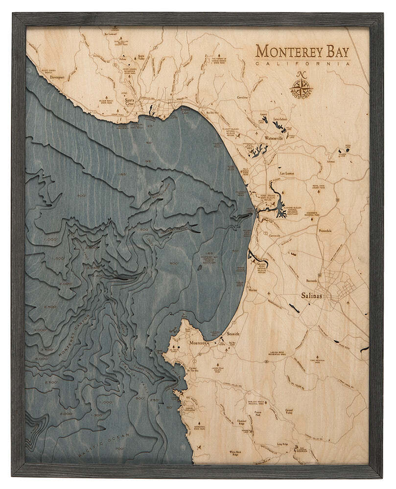 Monterey Bay Wood Carved Topographic Depth Chart / Map