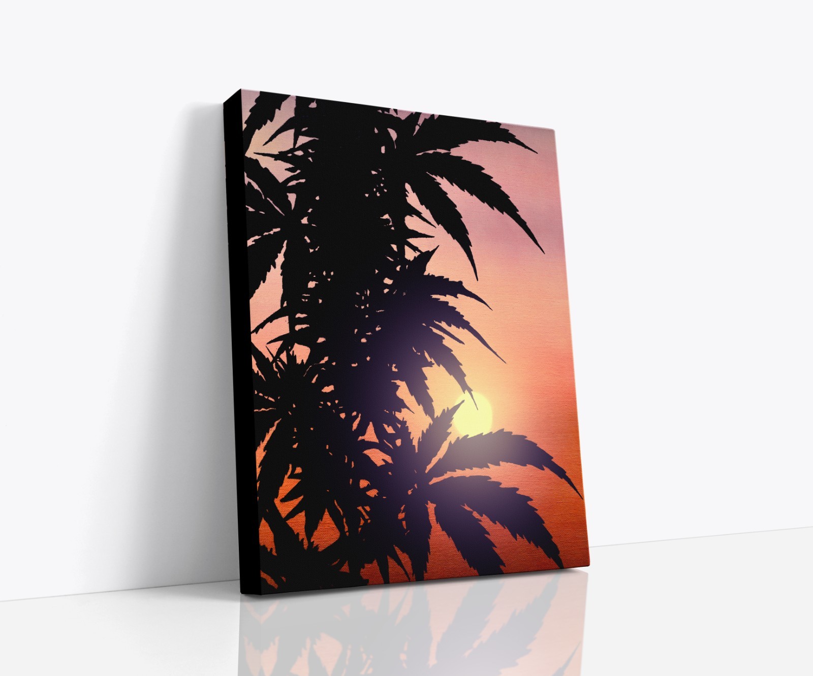 Cannabis Sunset Silhouette Art Print | Bold Marijuana Leaf Wall Decor Modern Art