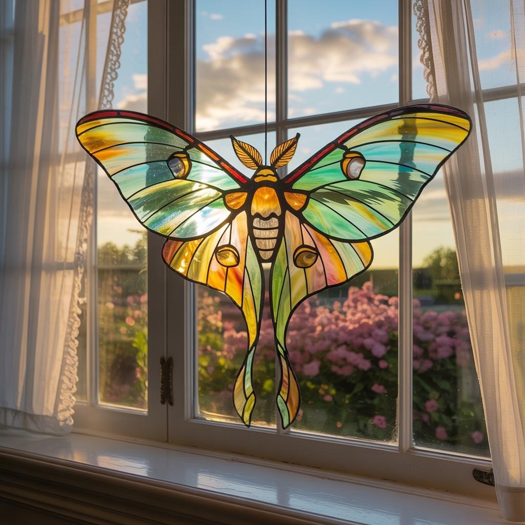 Green Luna Moth Acrylic Suncatcher, Butterfly Window Hanging Decor, Luna Moth Or