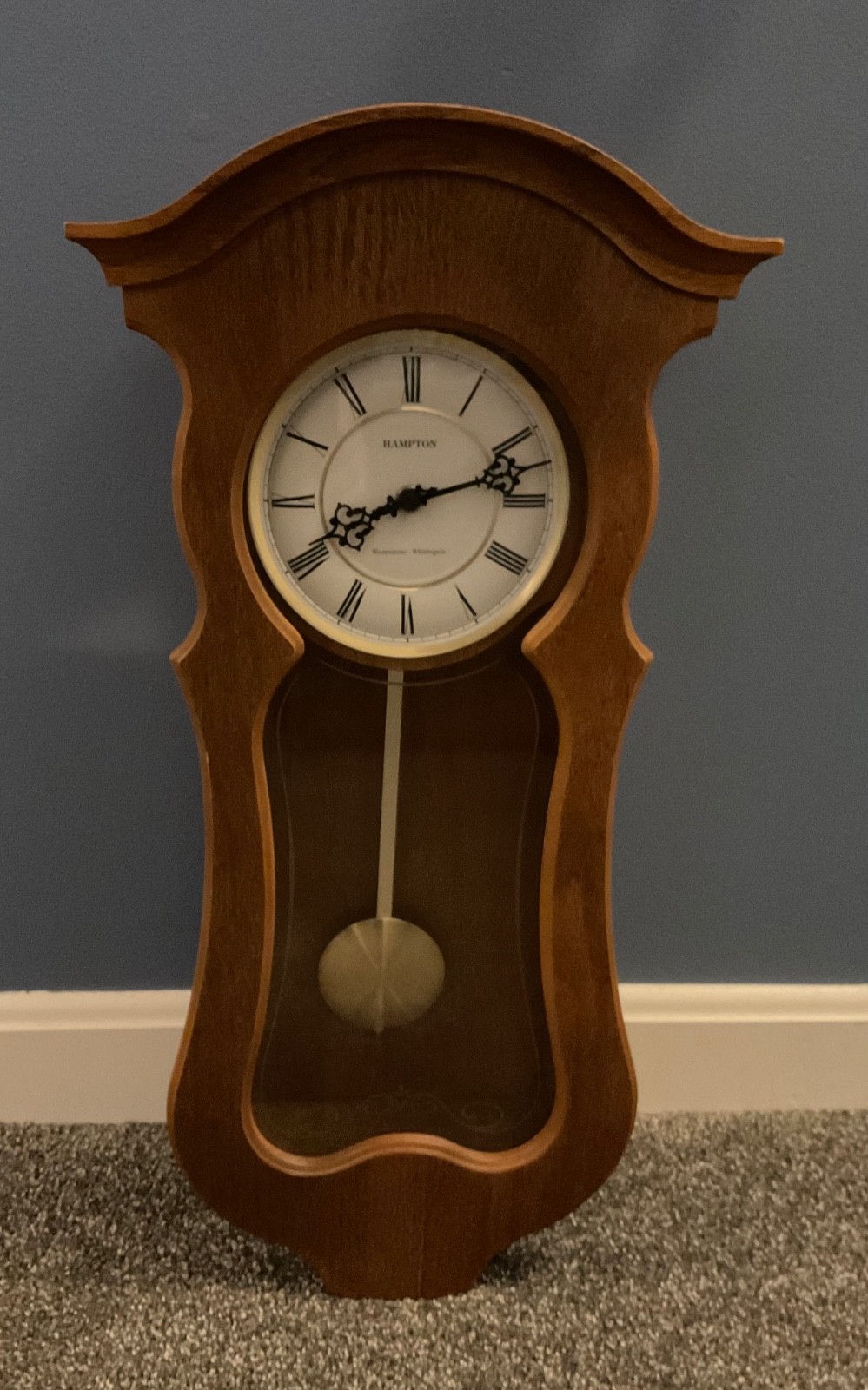 HAMPTON Westminster Whittington Chiming Wall Clock Oak Wood Stain 22”