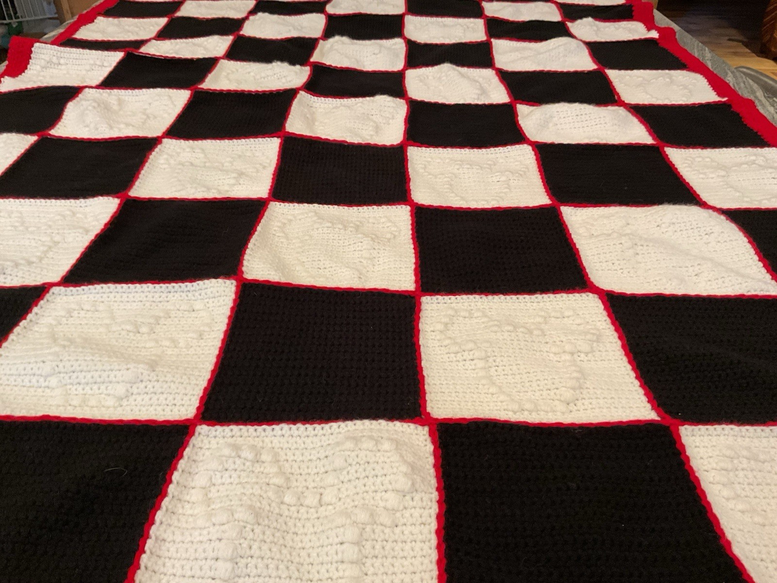Granny Square Afghan Handmade Black Red White Blanket Throw Disney Mickey Mouse