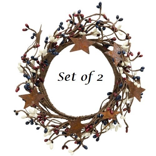 NEW Primitive Berry Candle Ring Rusty Stars 4&Prime; NAVY BURGUNDY IVORY Americana