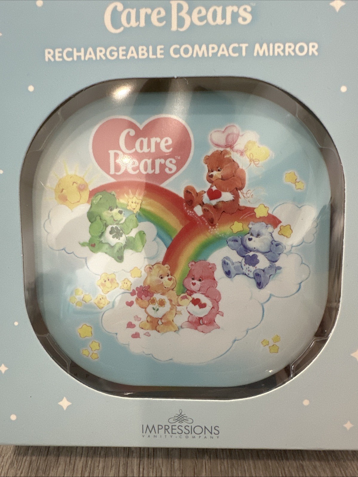 CARE BEARS ON RAINBOW RECHARGEABLE COMPACT MIRROR IMPRESSIONS NEW IN BOX 2024