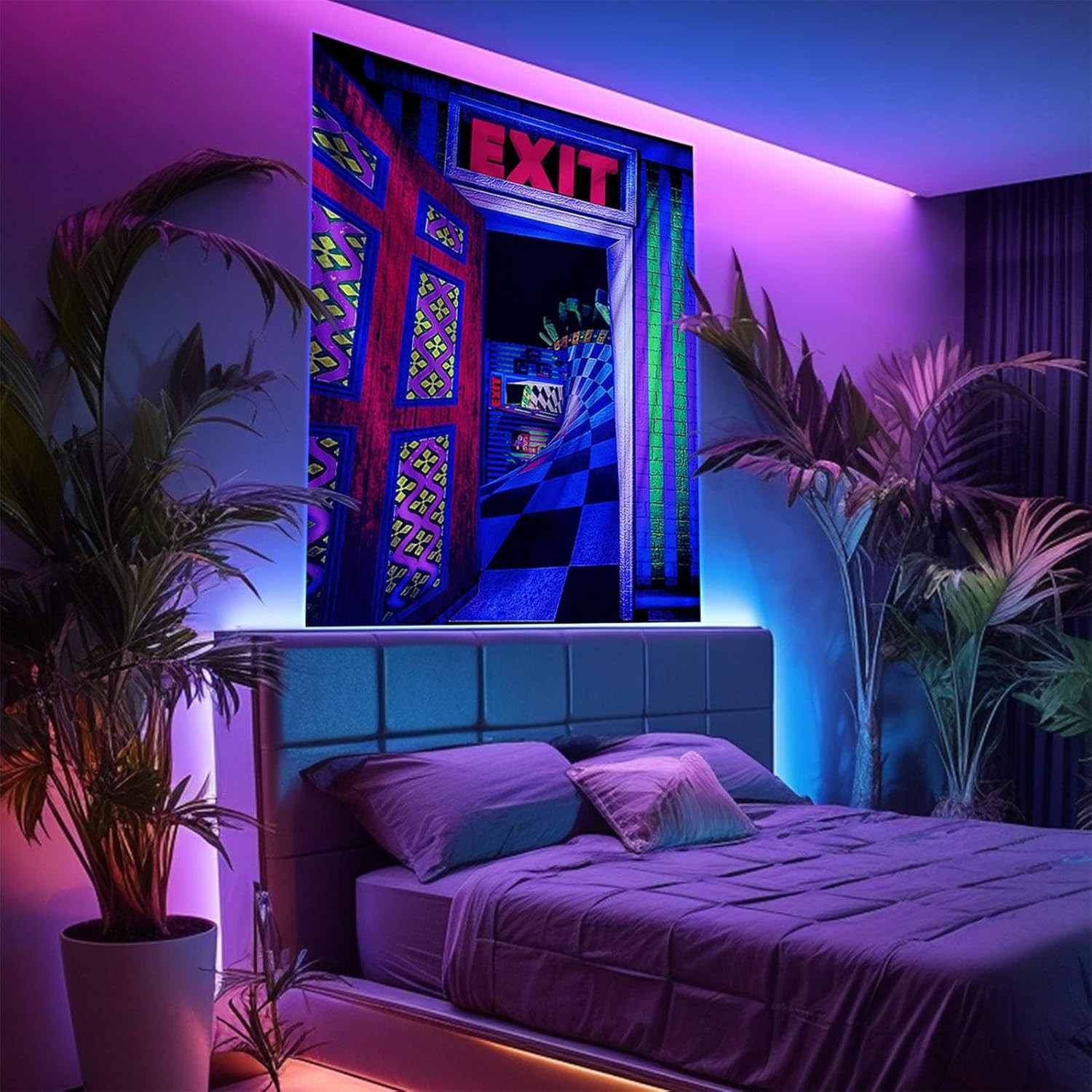 Blacklight UV Reactive Tapestry Trippy Neon Wall Hanging Glow in Dark Art Decors