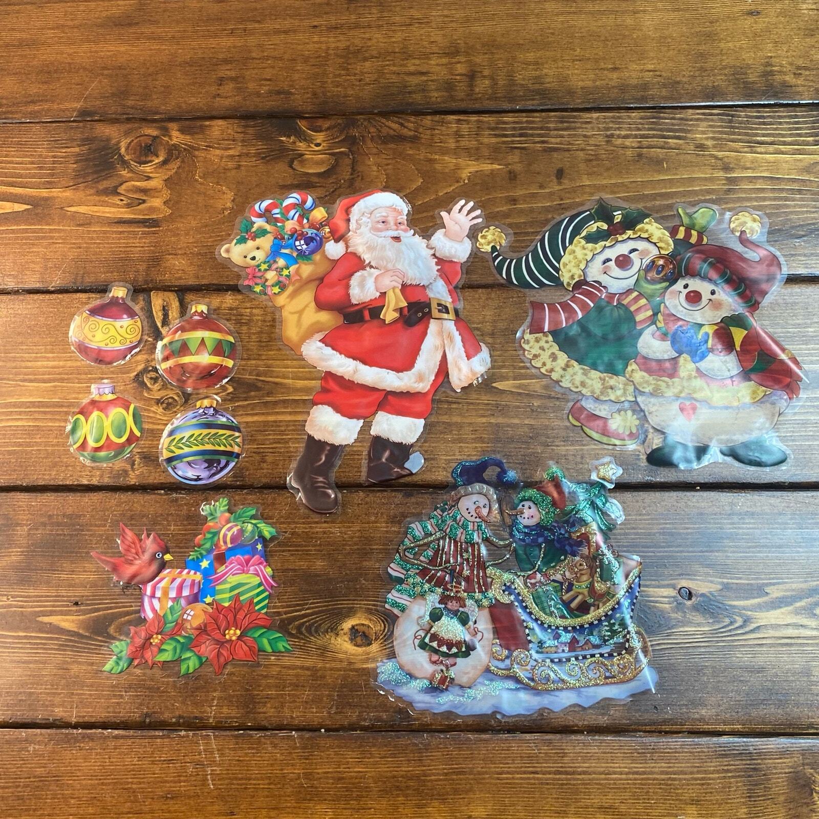 Vintage Window Stickers Reusable static Vinyl clinging Christmas Santa balls