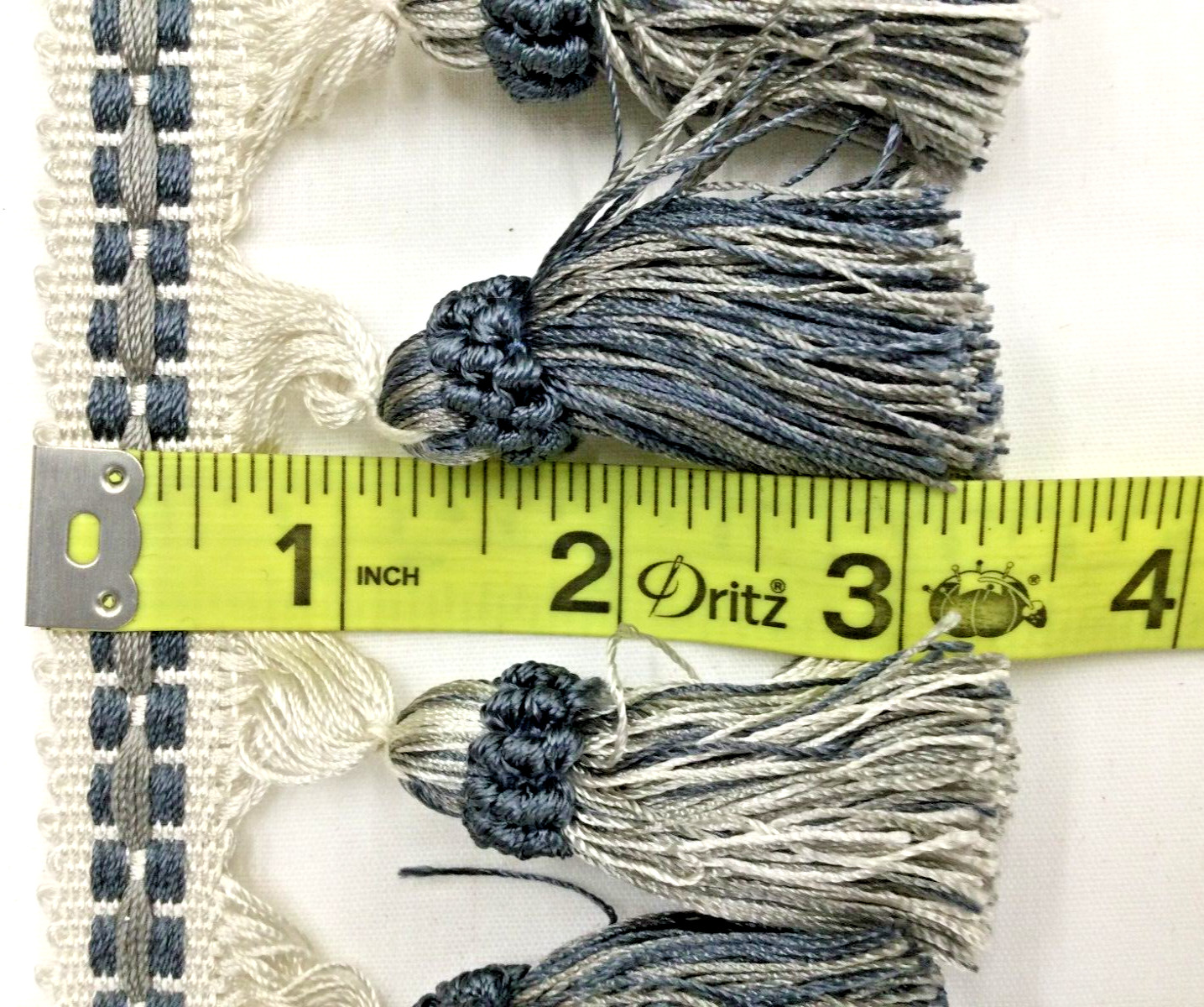 Tassel Fringe Trim 3.5&Prime; for Drapery Curtains Upholstery Pillows/ Blue w White