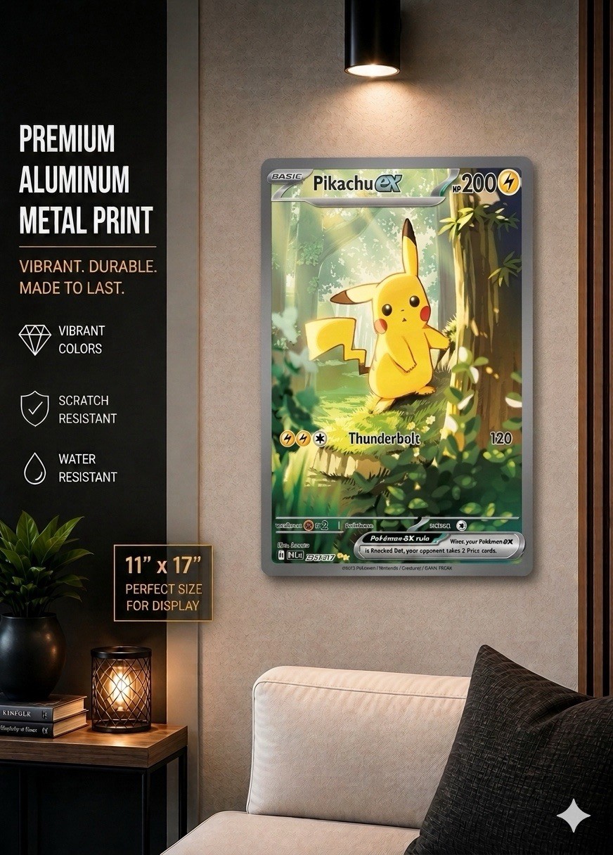 Pikachu ex SIR Style 11×17 Aluminum Metal Poster – Pokemon Card Wall Art Decor