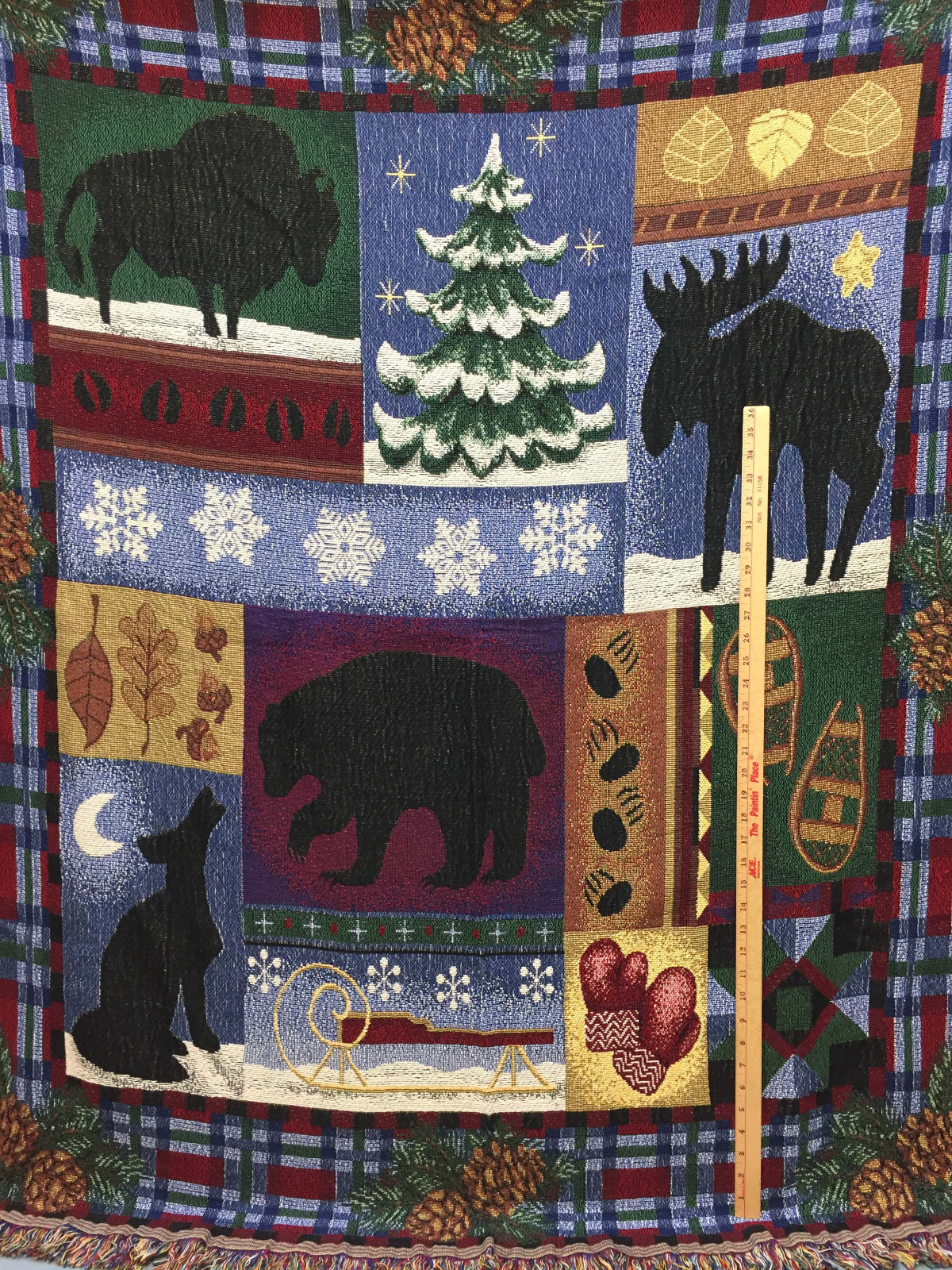 Tapestry Throw Blanket North Woods Winter Moose Buffalo Bear Wolf Pine 60×52