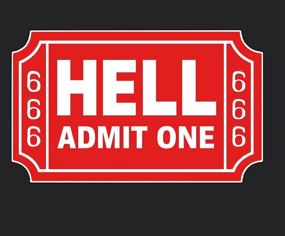 New 3” Wide Ticket To Hell Hard Hat Sticker Decal Funny Helmet 666 Tool Box