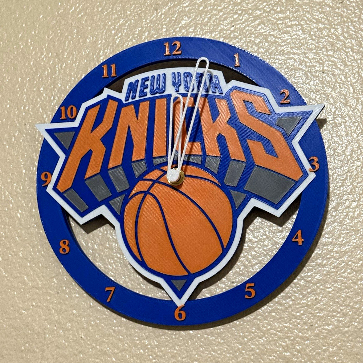 3D Printed New York Knicks Wall Clock | Basketball Fan Decor | Silent Quartz