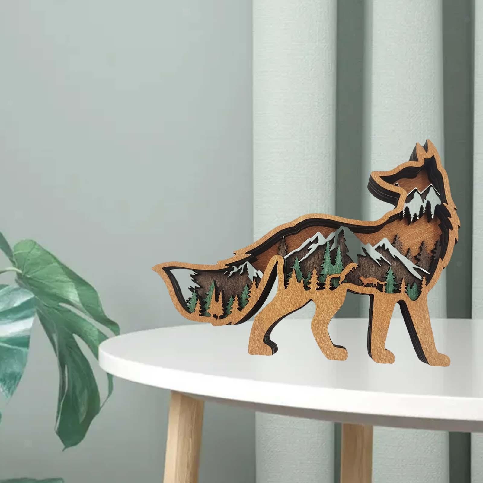 Wooden Statue Decorative Sculpture Animals Figurines Art Works for Bookcase