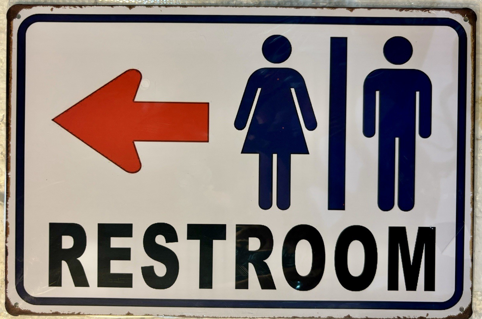 TIN SIGN 8×12 Restroom Toilet Bathroom Arrow Direction Pointing Mens Womens DD4