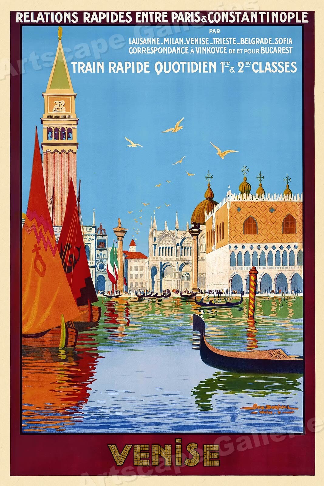 1921 Travel Poster – Venise – Venice Italy Vintage Style Travel Poster – 24×36