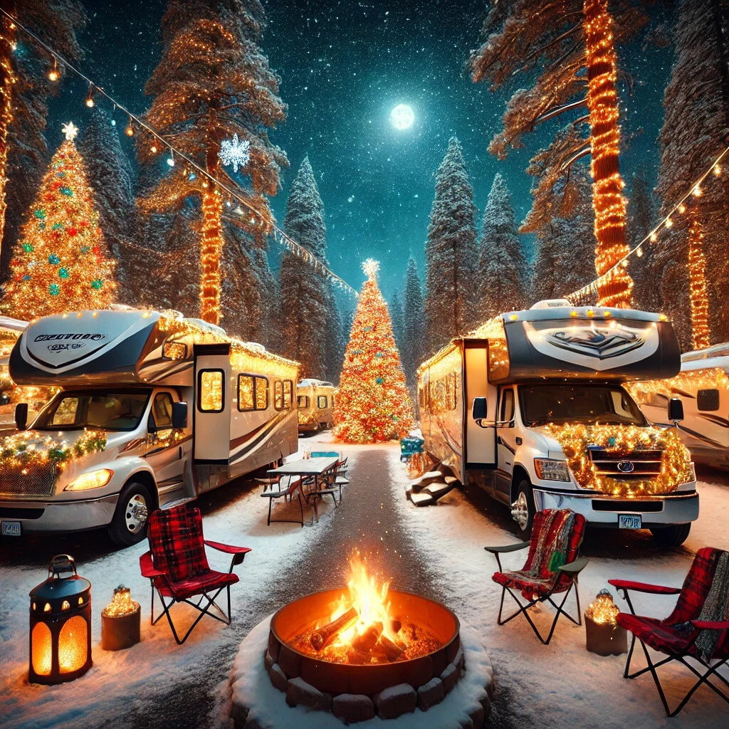 RV Campground At Night Class Cs Christmas Deco & Campfire POSTER 24 X 36 Inches