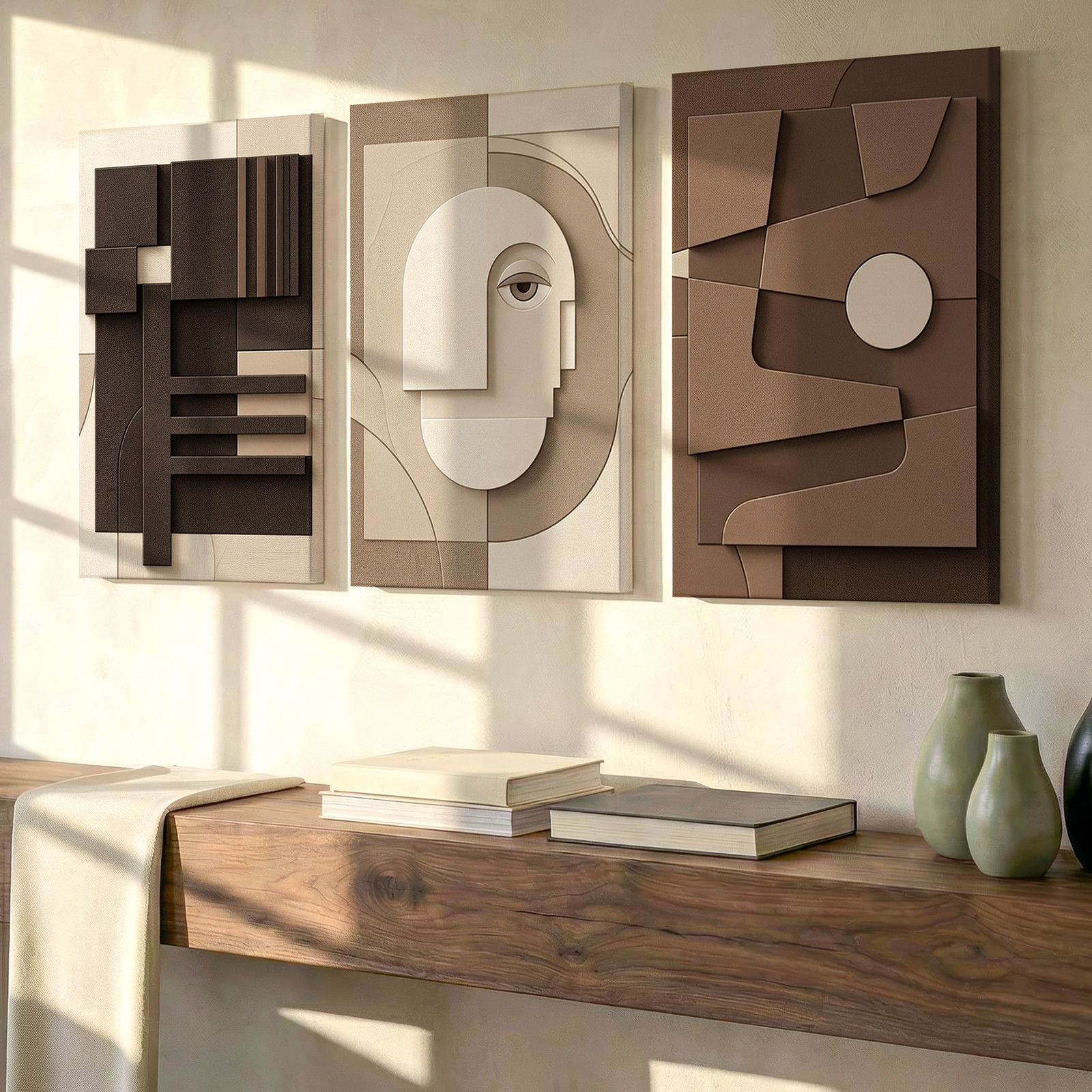 3 Pieces Modern Abstract Geometric Neutral Tones Large Wall Art for Set Of 3