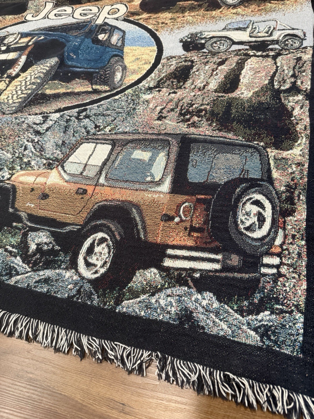 Jeep Wrangler Woven Blanket Tapestry 62” X 50” SEE PHOTOS FOR DETAILS