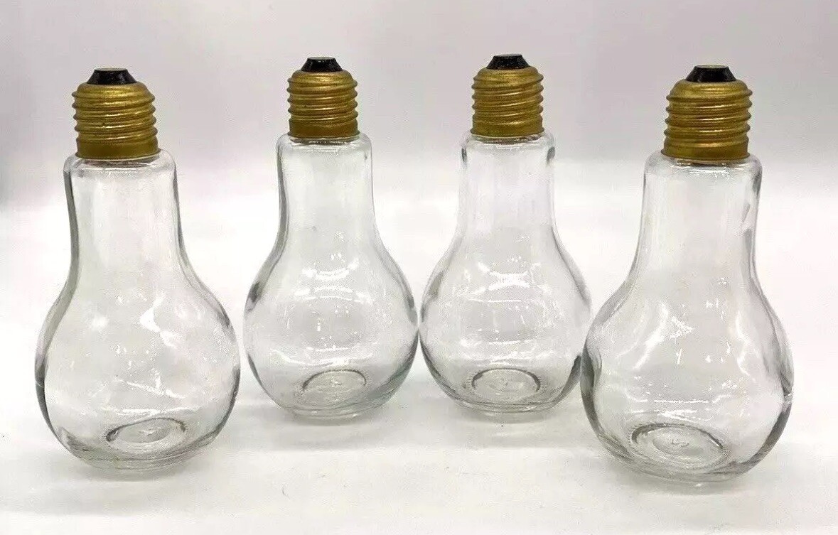 Clear Glass Light Bulb Shaped Bottle Set of 4, 5 1/2&Prime; H, Craft Jar