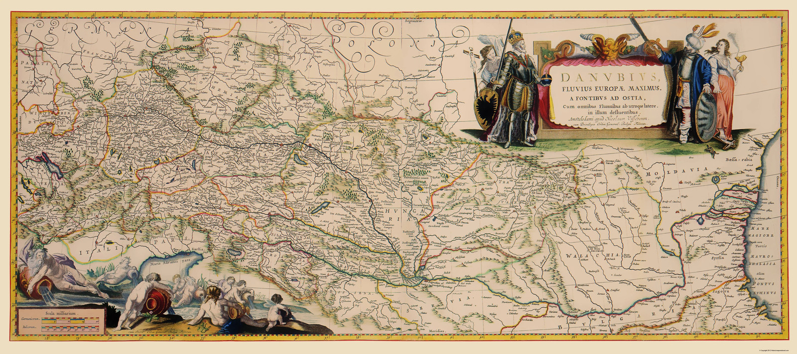 Historic Map – Danube Germany River Course – Blaeu 1681 – Vintage Wall Art