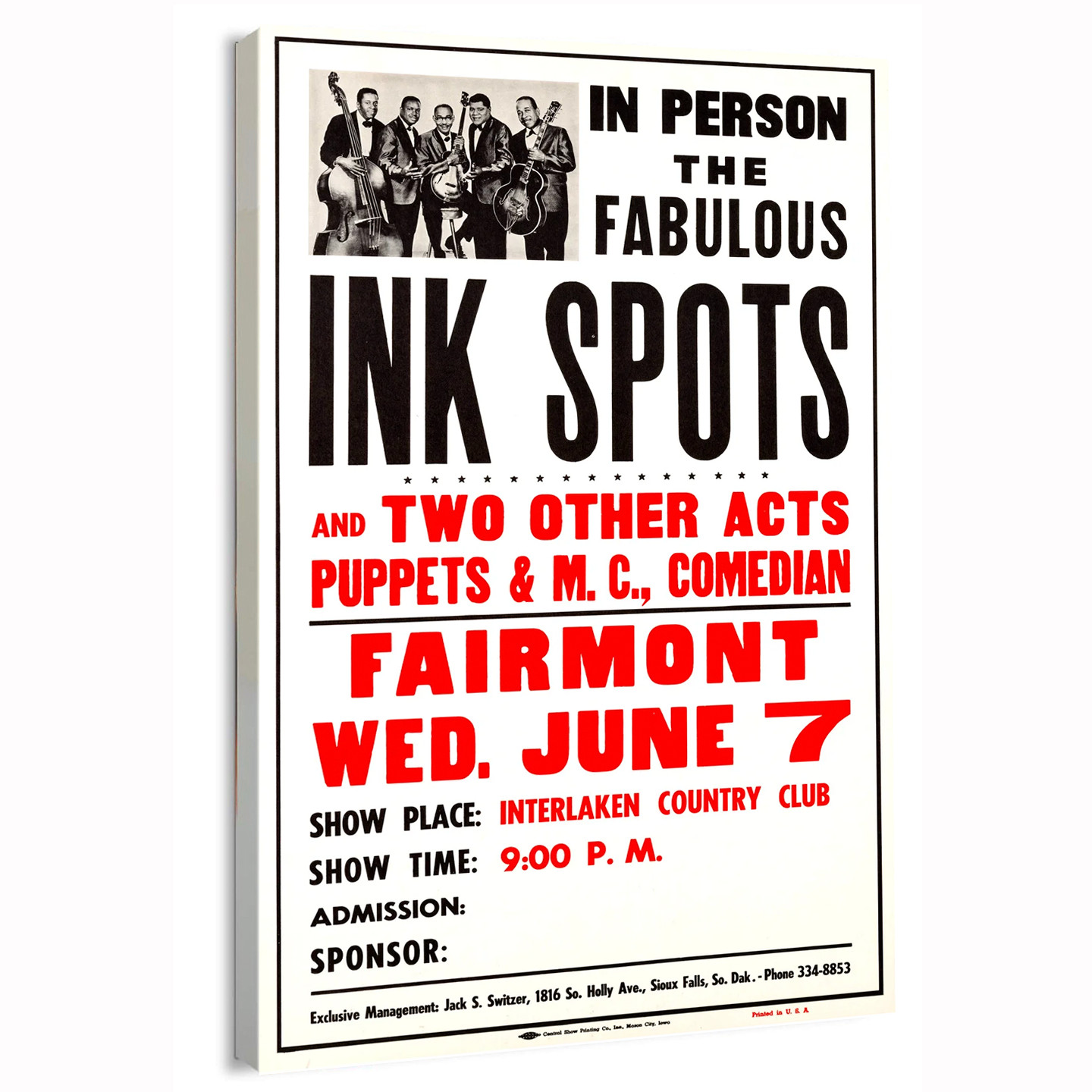 1933 The Ink Spots Edina, MN Movie Poster or Canvas Art Print