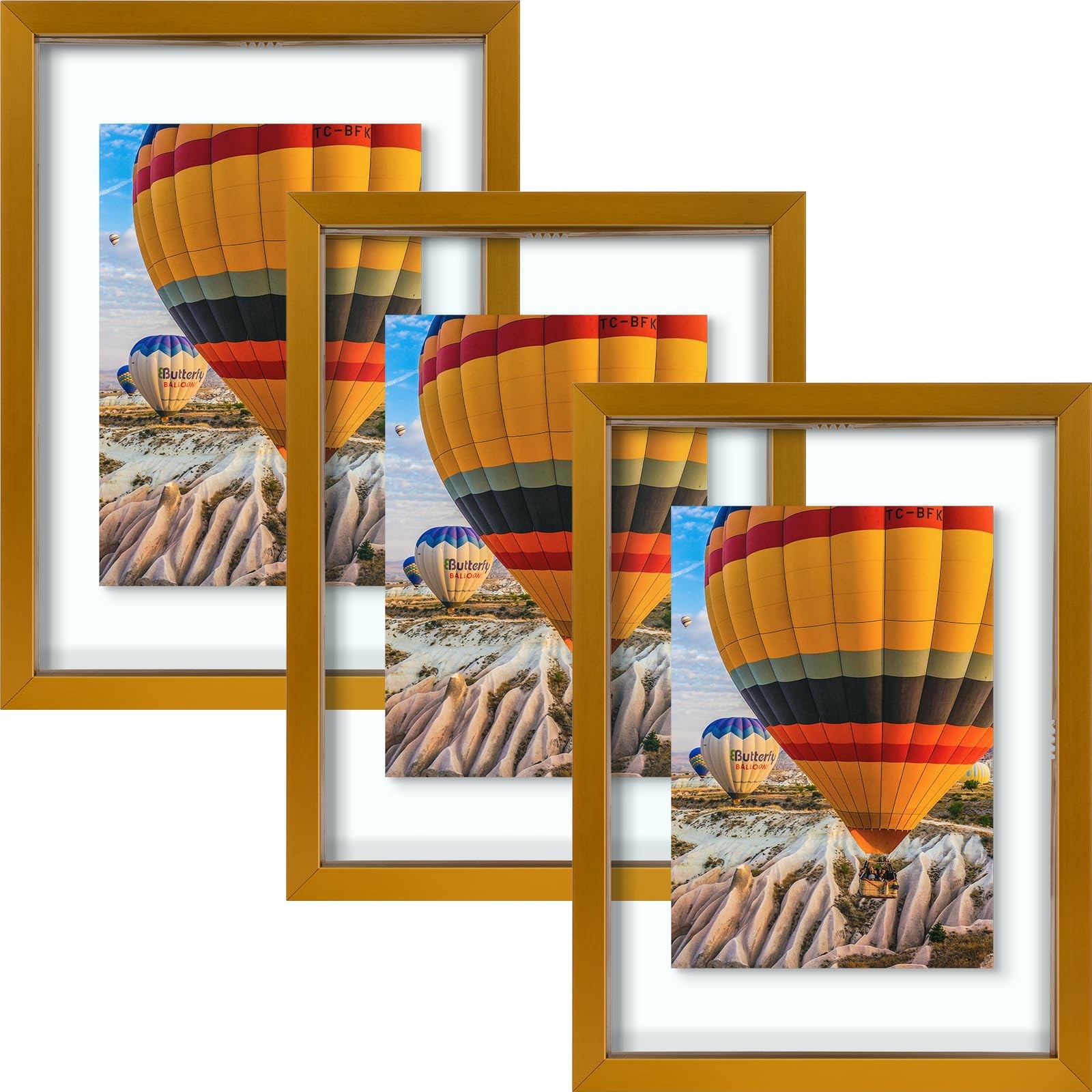 3 Pack 5×7 Bronze Aluminum Floating Picture Frame Glass Gallery Display Decor