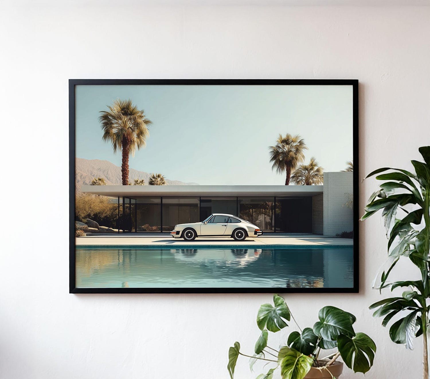 Vintage Porsche Palm Springs Pool Art – Mid Century Modern Car Wall Poster