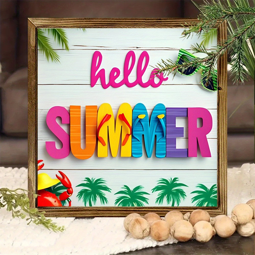 2D Vintage Hello Summer Wooden Wall Sign Coastal Beach Party Home Decoration