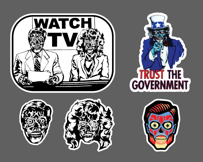 THEY LIVE Movie Parody Funny Mock Government 1988 Sticker Decal Group of 5 – 4&Prime;
