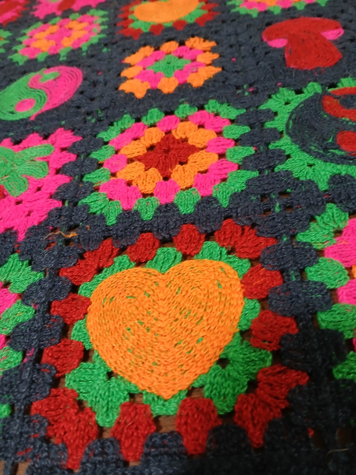Magaschoni Granny Square Afghan Crochet Colorful Blanket Yin Yang Mushrooms