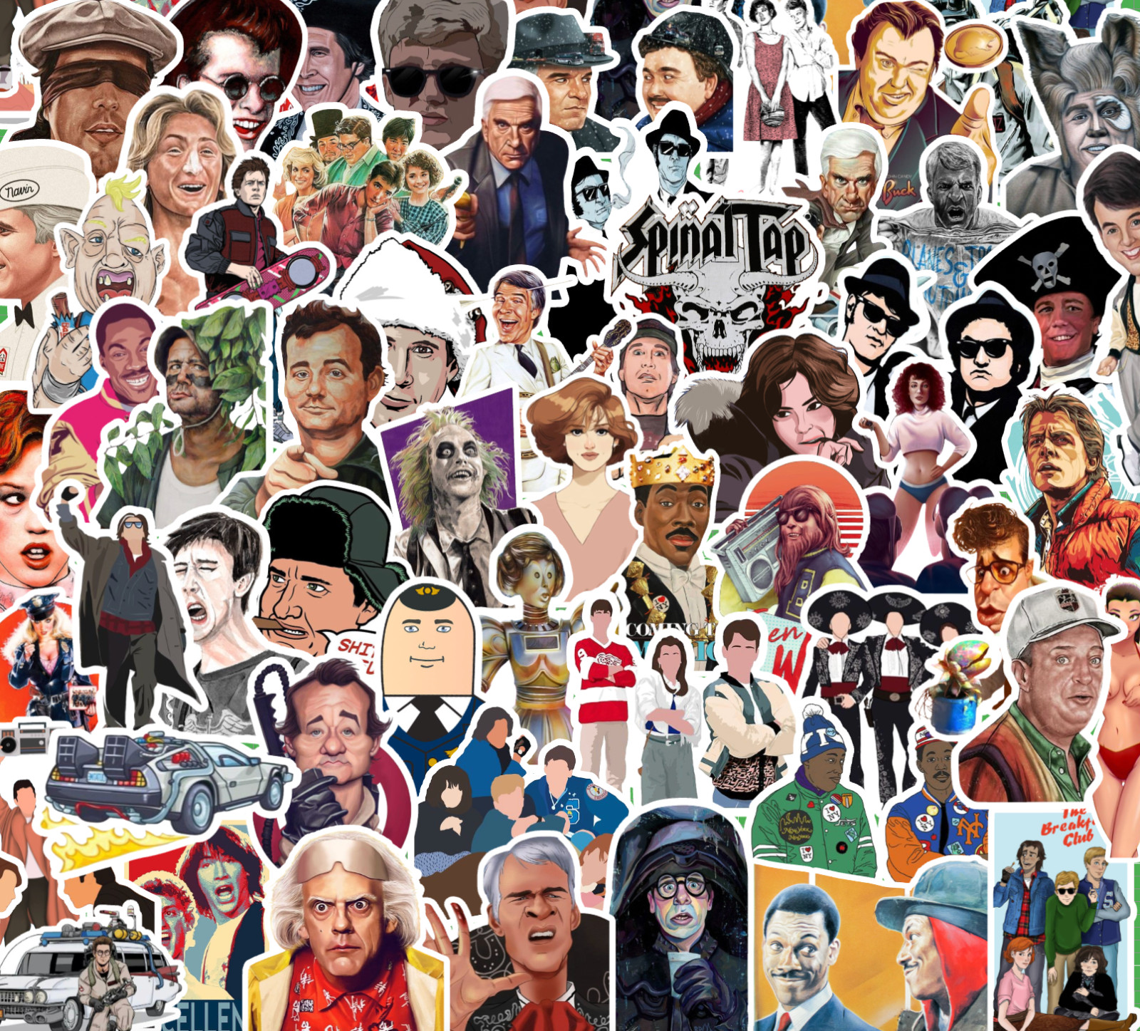 25/50 80&rsquo;s Comedy Movie Sticker Pack-Waterproof Vinyl-Breakfast Club Ghostbuster