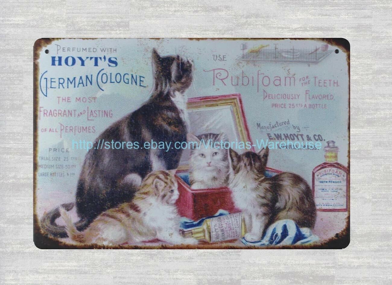 Perfume Hoyt&rsquo;s german cologne cats mirror metal tin sign cool garages