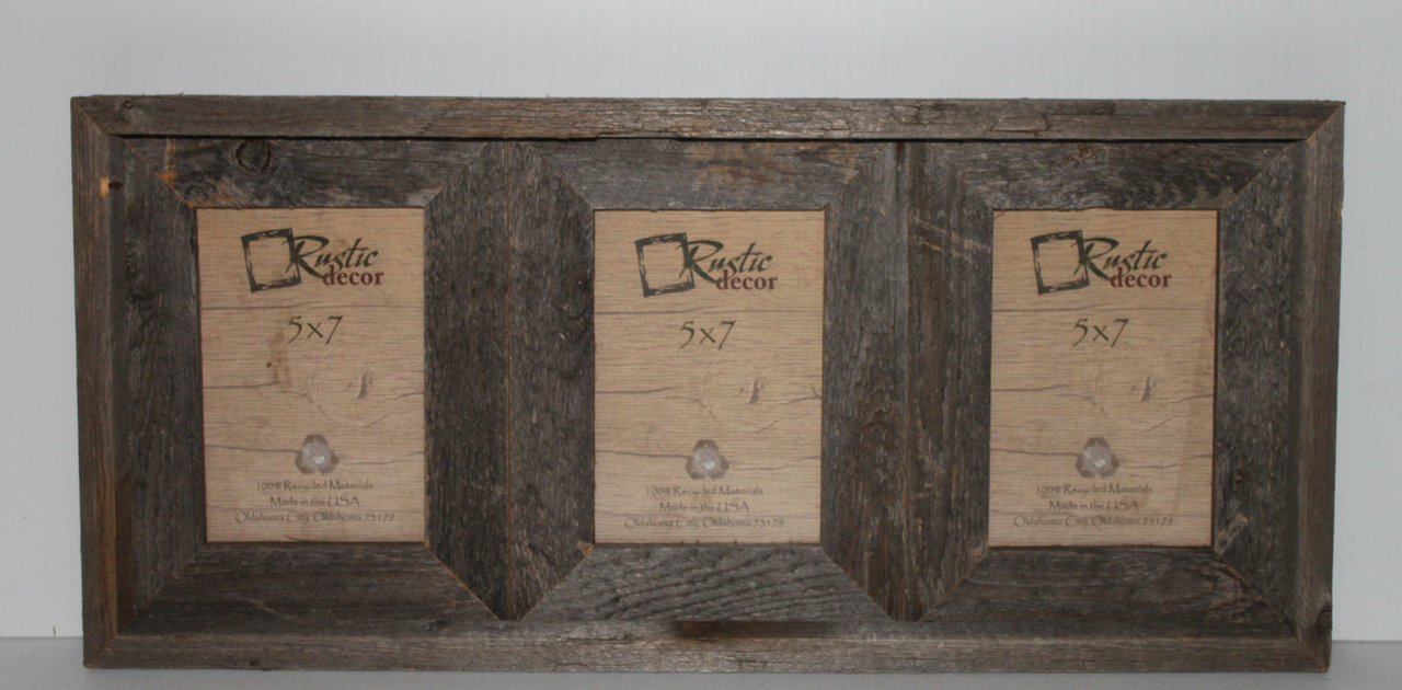 5×7-2.5&Prime; Wide Reclaimed Rustic Barn Wood Collage Photo Frame – Holds 3 Photos
