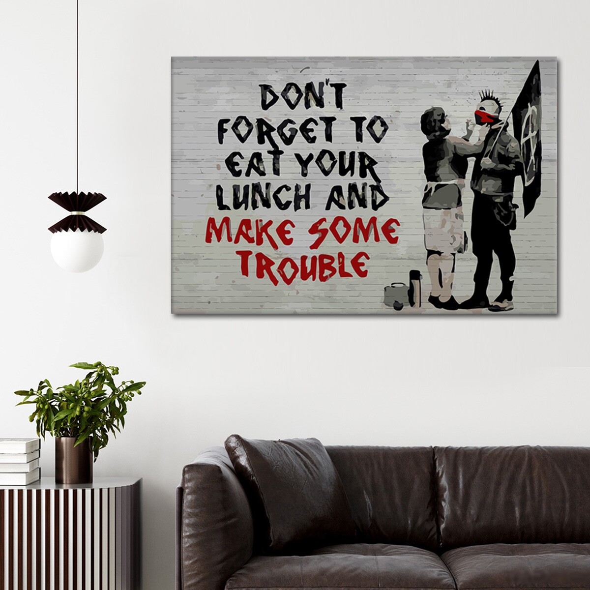 BANKSY Canvas Wall Art « Don&rsquo;t Forget To Eat Your Lunch » Framed Artwork Prints
