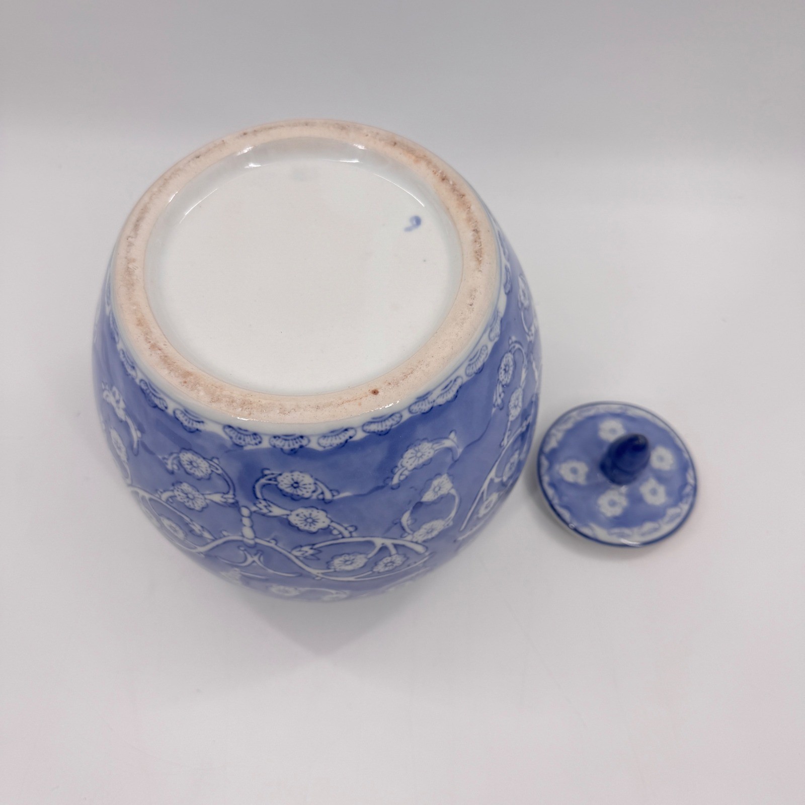Vintage Blue and White Melon Ginger Jar with Lid Cherry Blossom Chinoiserie