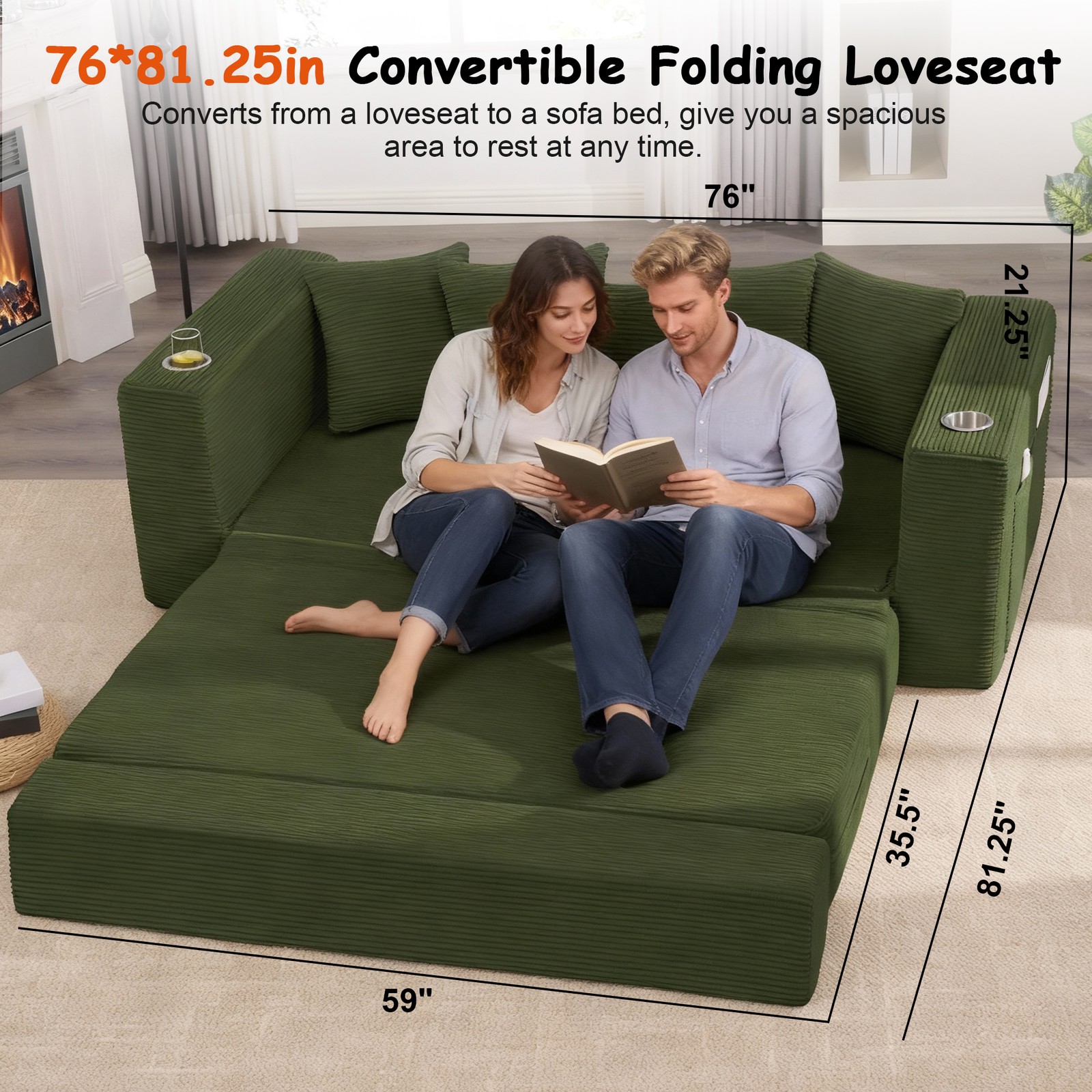 76IN Folding Convertible Sofa Bed