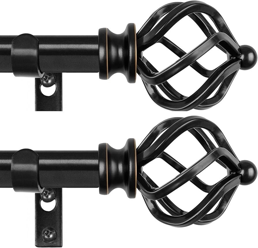 KAMANINA 2 Pack Curtain Rods 32 to 86 Inches (2.6-7.1ft), 3/4 Inch Black Curtain