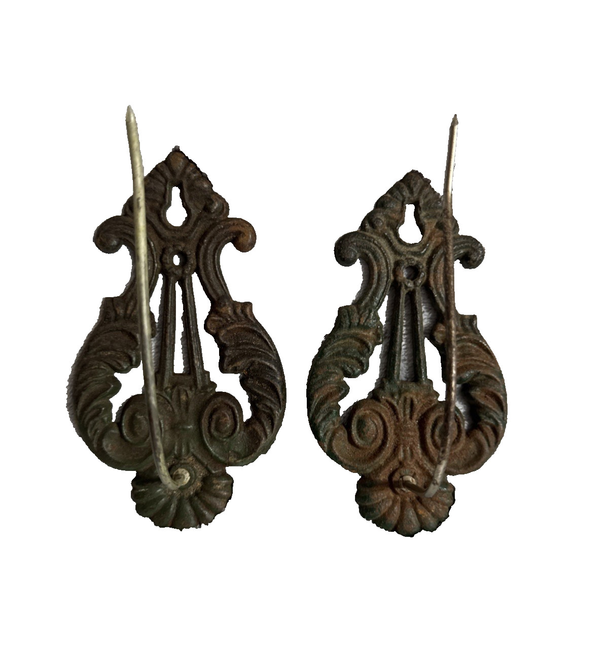 VTG Wrought Iron Skelton Key Holder Receipt Bill Hook Wall Mount Rack Set of 2