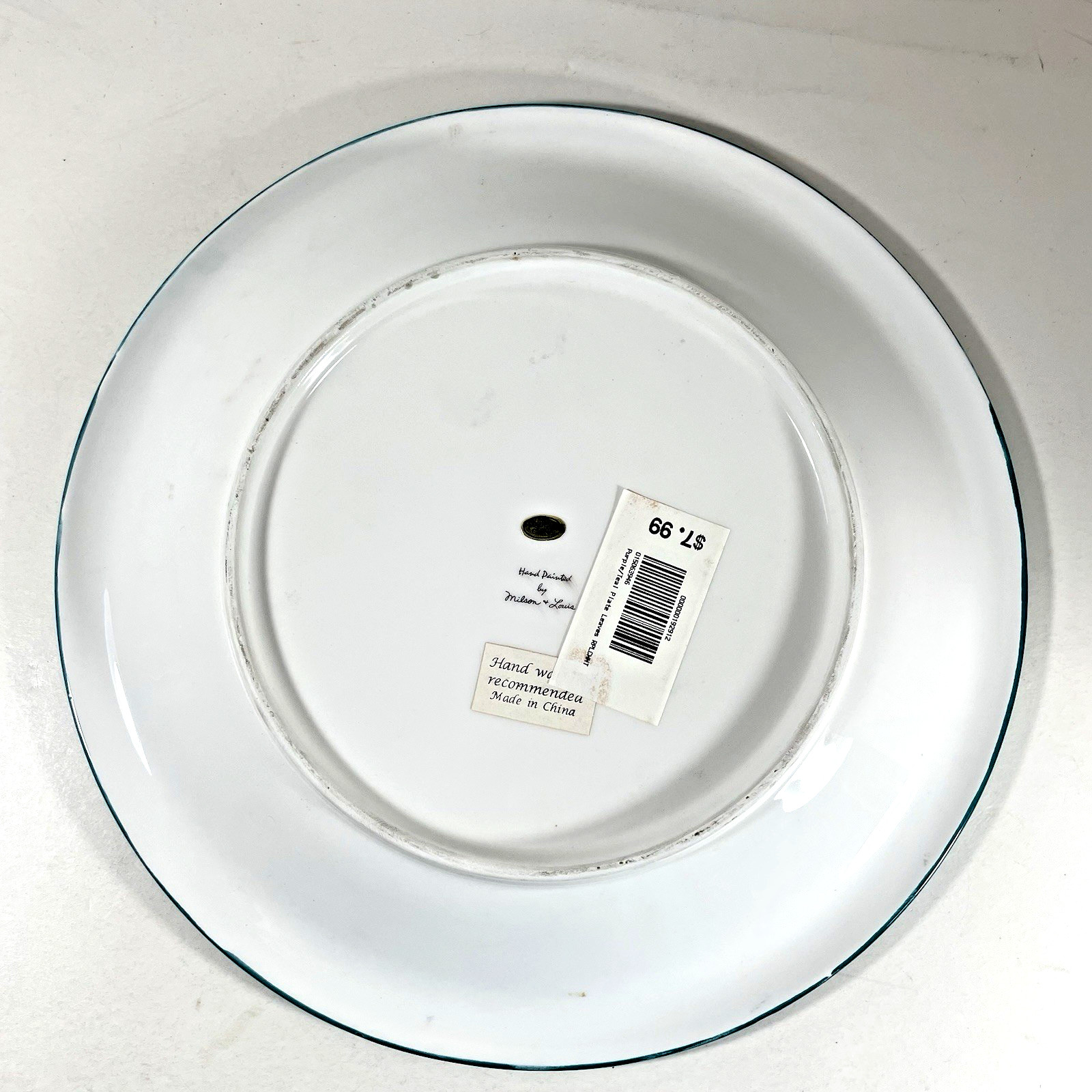 Milson & Louis Decorative Ceramic Plate Green Leaves Purple 10.5 Round 1990s VTG