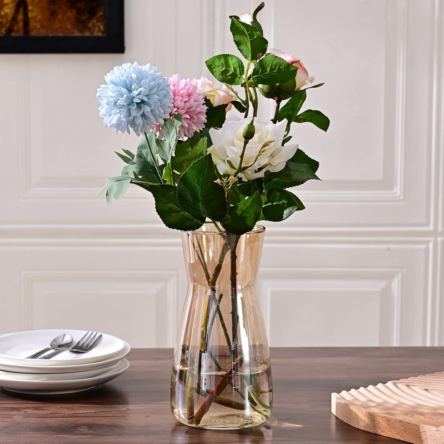 Glass Vases for Flowers, 8 Inch Tall Ins Modern Irised Crystal Clear Glass Vases