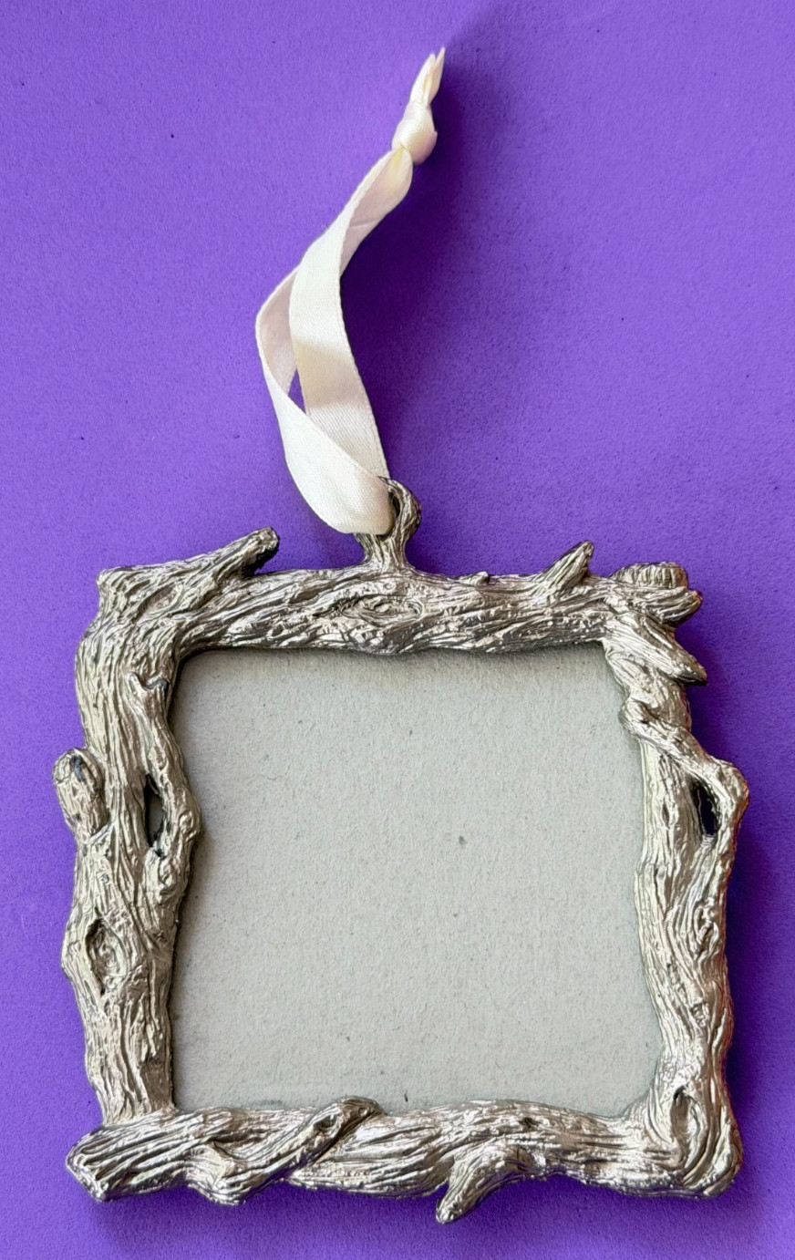 POTTERY BARN Pewter ~ Natural Twig Picture Frame Small 3×3 Opening ~ Hanging