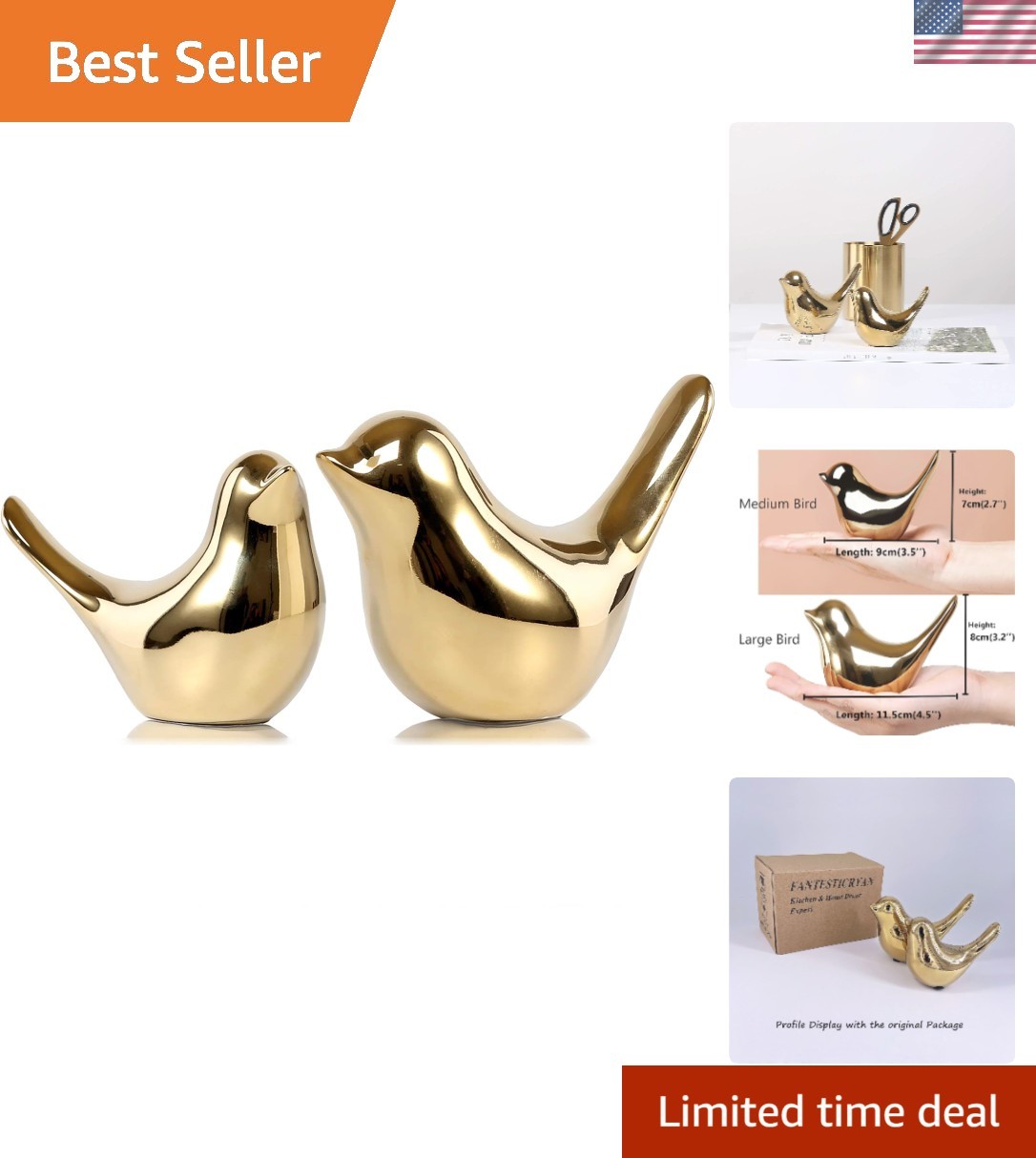 Elegant Golden Bird Statues – Perfect for Living Rooms, Offices & Special Gifts