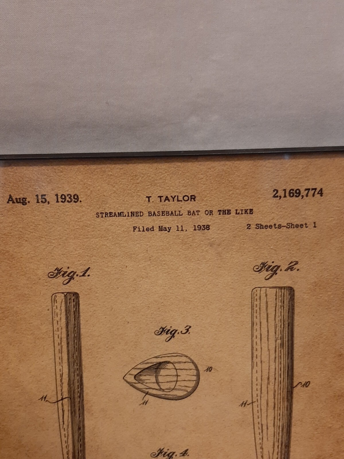 Baseball Bat Patent Streamlined Bat Or The Like Print Old Look Framed Wall Art